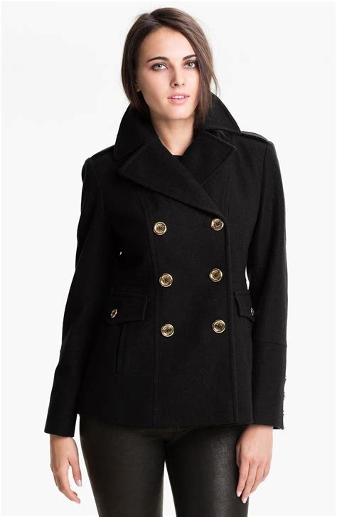 michael kors women wool peacoat grey|michael michael kors wool double breasted peacoat .